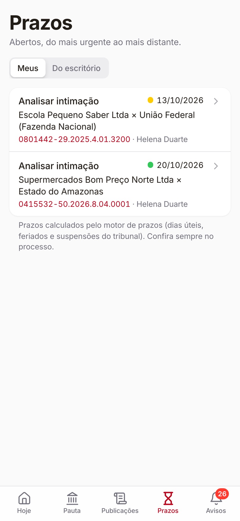 App: prazos
